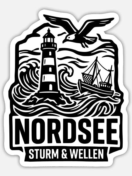 Nordsee Sturm und Wellen - Sticker Größe S (10 x 10 cm) - Mattweiß