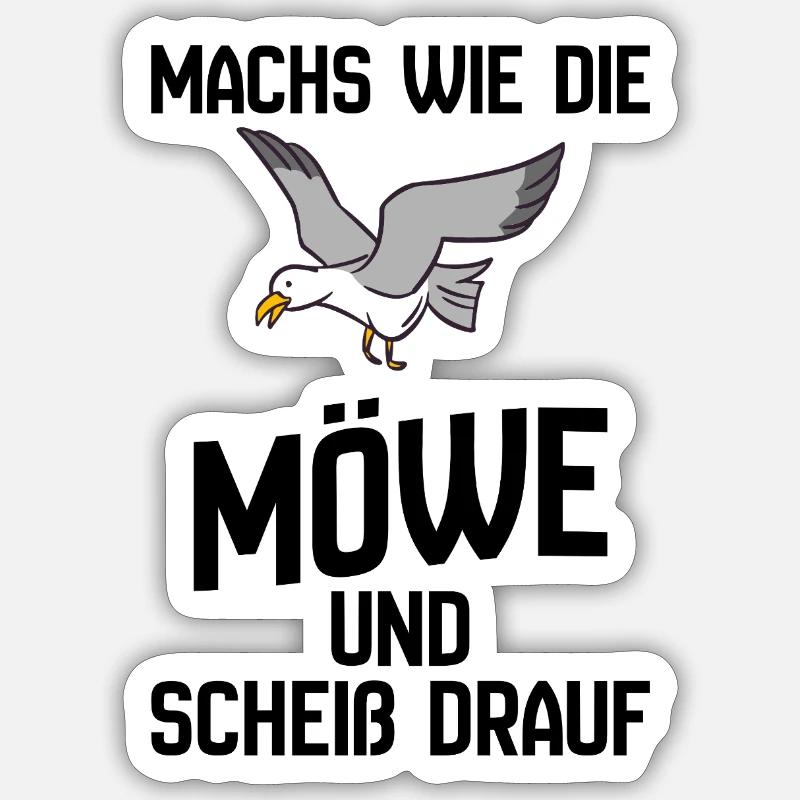 Seemöwe im Flug Cartoon-Design - Scheiß drauf - Sticker Größe S (10 x 10 cm) - Mattweiß