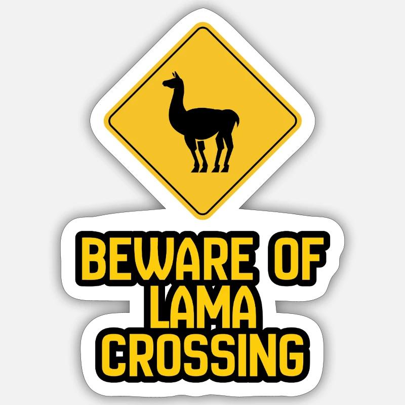 Panneau d’avertissement de Lama Crossing - Sticker taille S (10 x 10 cm) - blanc mat