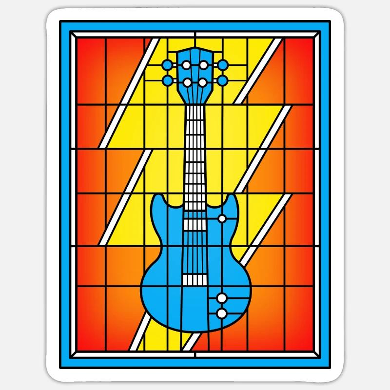 Guitare bleue vitral - Sticker taille S (10 x 10 cm) - blanc mat