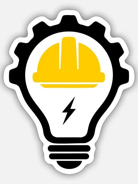 Elektriker Bauhelm Blitz und Glühbirne - Sticker Größe S (10 x 10 cm) - Mattweiß