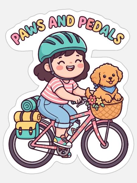 Pfoten und Pedale süßer Fahrradaufkleber - Sticker Größe S (10 x 10 cm) - Mattweiß