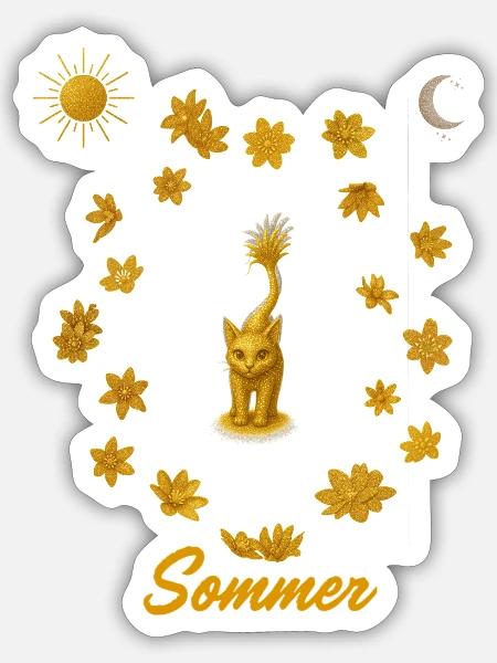 Goldene Katzensommer Kreis - Sticker Größe S (10 x 10 cm) - Mattweiß