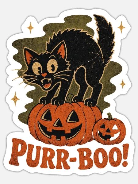 Purrr-BOO Halloween Katze - Sticker Größe S (10 x 10 cm) - Mattweiß
