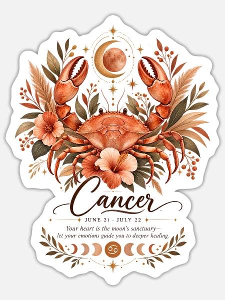 Krebs Tierkreis Terrakotta Botanische Astrologie Boho - Sticker Größe S (10 x 10 cm) - Mattweiß