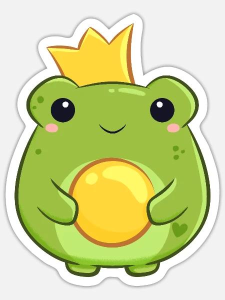 Königlicher Froschprinz mit Krönchen - Märchen - Sticker Größe S (10 x 10 cm) - Mattweiß