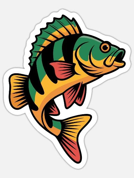 Barsch Angeln - Sticker Größe S (10 x 10 cm) - Mattweiß