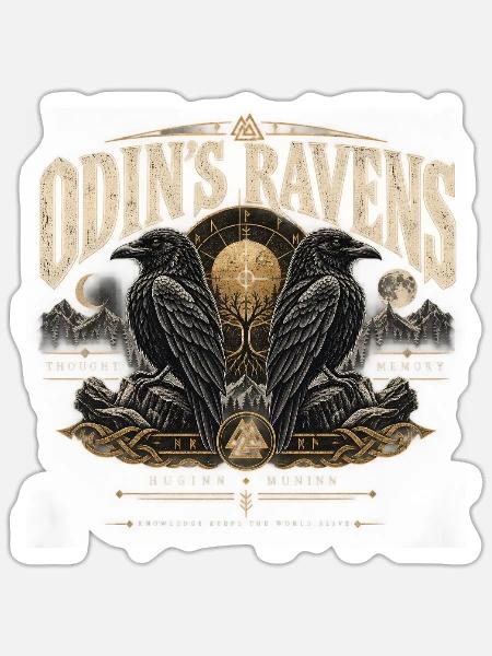 ODIN'S RAVENS – THOUGHT & MEMORY - Sticker Größe S (10 x 10 cm) - Mattweiß