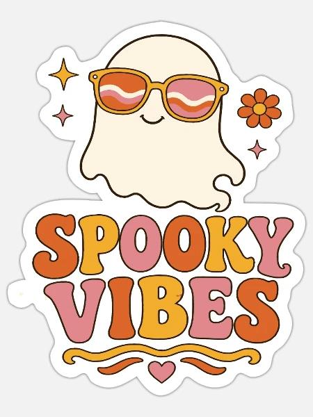 Spooky Vibes Ghost Retro - Sticker Größe S (10 x 10 cm) - Mattweiß