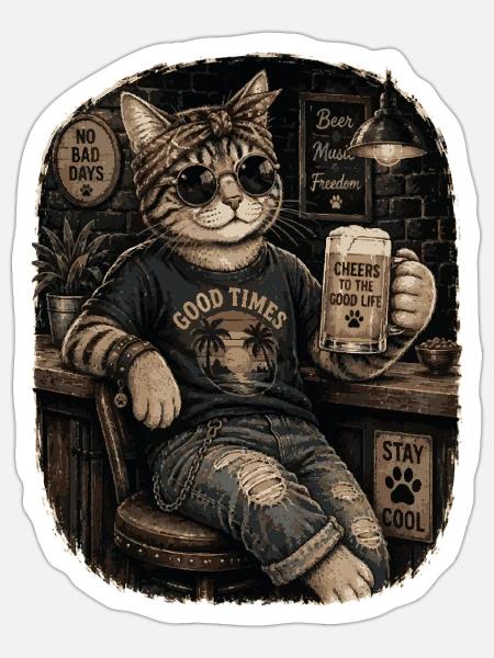 Good Times Bar Cat - Sticker Größe S (10 x 10 cm) - Mattweiß