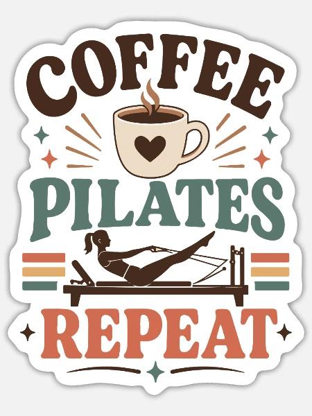 Meditation Pilates COFFEE-PILATES-REPEAT Yoga - Sticker Größe S (10 x 10 cm) - Mattweiß