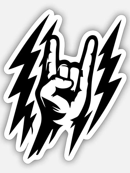 Rock Handzeichen Blitze Symbol Schwarz - Sticker Größe S (10 x 10 cm) - Mattweiß