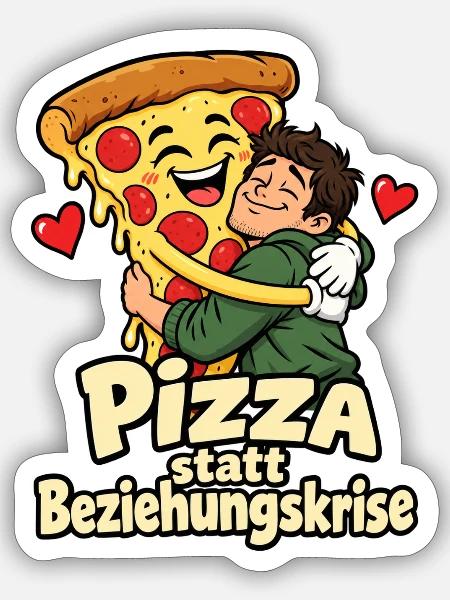 Pizza statt Beziehungskrise – Lustiger Comic - Sticker Größe S (10 x 10 cm) - Mattweiß