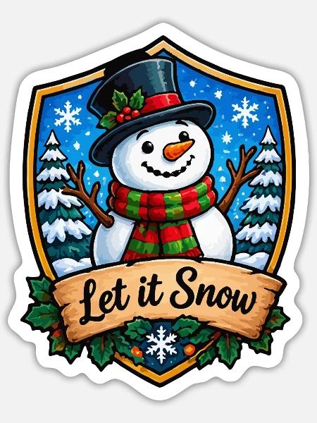 Let it Snow Schneemann Shield - Sticker Größe S (10 x 10 cm) - Mattweiß
