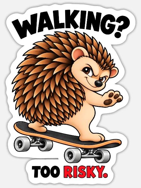 Skateboard-Igel – Zu riskant gehen - Sticker Größe S (10 x 10 cm) - Mattweiß