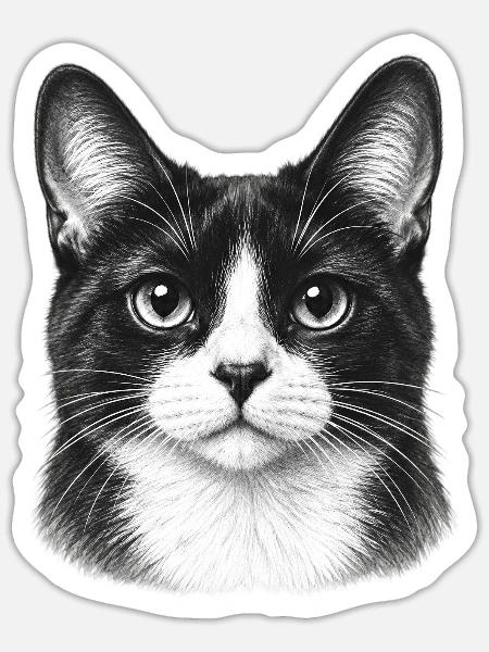 Schwarzweiß Katzenporträt - Sticker Größe S (10 x 10 cm) - Mattweiß