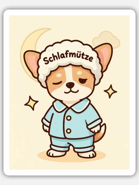 Schlafmütze Hundchen Kuschel Design süß - Sticker Größe S (10 x 10 cm) - Mattweiß