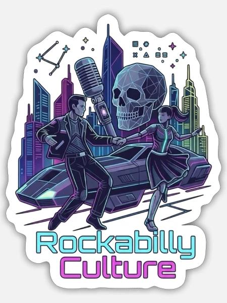 Neon Rockabilly SciFi Kultur - Sticker Größe S (10 x 10 cm) - Mattweiß