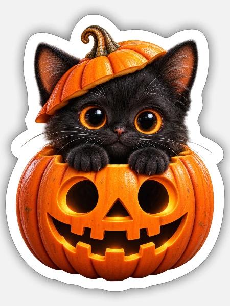 Kätzchen im Jack-o'-Lantern - Sticker Größe S (10 x 10 cm) - Mattweiß