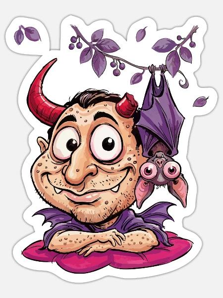 Lustiger Teufel mit Fledermaus - Sticker Größe S (10 x 10 cm) - Mattweiß