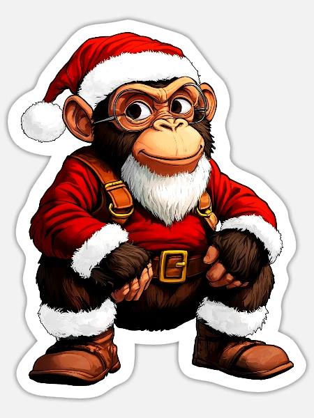 Affen Weihnachten - Sticker Größe S (10 x 10 cm) - Mattweiß