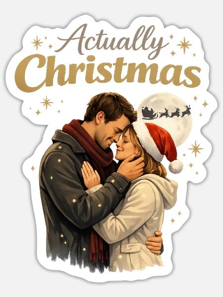 Romantische Weihnachtsumarmungen - Sticker Größe S (10 x 10 cm) - Mattweiß