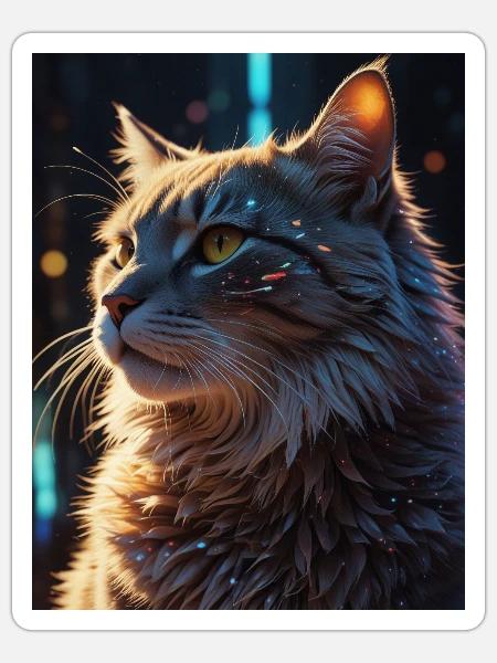 Sternenpfote: Neon-Katze im Licht - Sticker Größe S (10 x 10 cm) - Mattweiß