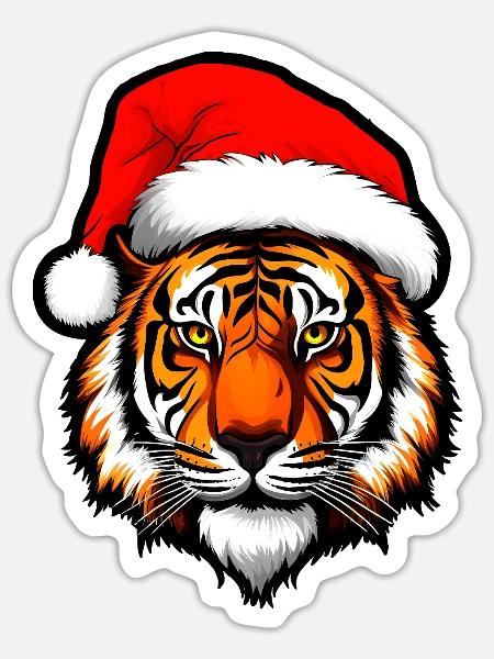 Weihnachten Tiger - Sticker Größe S (10 x 10 cm) - Mattweiß