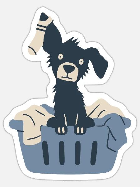 Süßer Hund im Wäschekorb - Sticker Größe S (10 x 10 cm) - Mattweiß