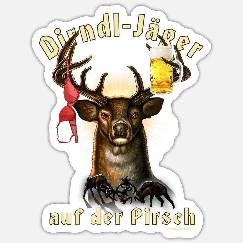 Dirndl-Jäger - Sticker Größe S (10 x 10 cm) - Mattweiß