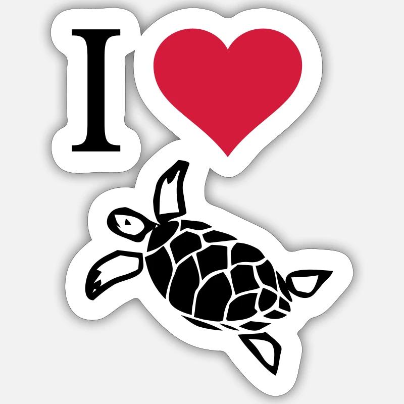 J'adore les tortues - Sticker taille S (10 x 10 cm) - blanc mat