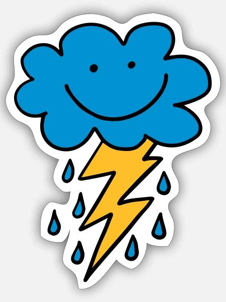Funny cloud with flash, raindrops, comic, emoji - Sticker size S (10 x 10 cm) - white matte