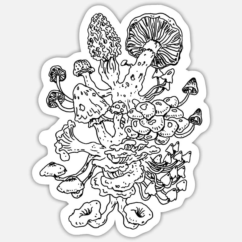 champignons - Sticker taille S (10 x 10 cm) - blanc mat