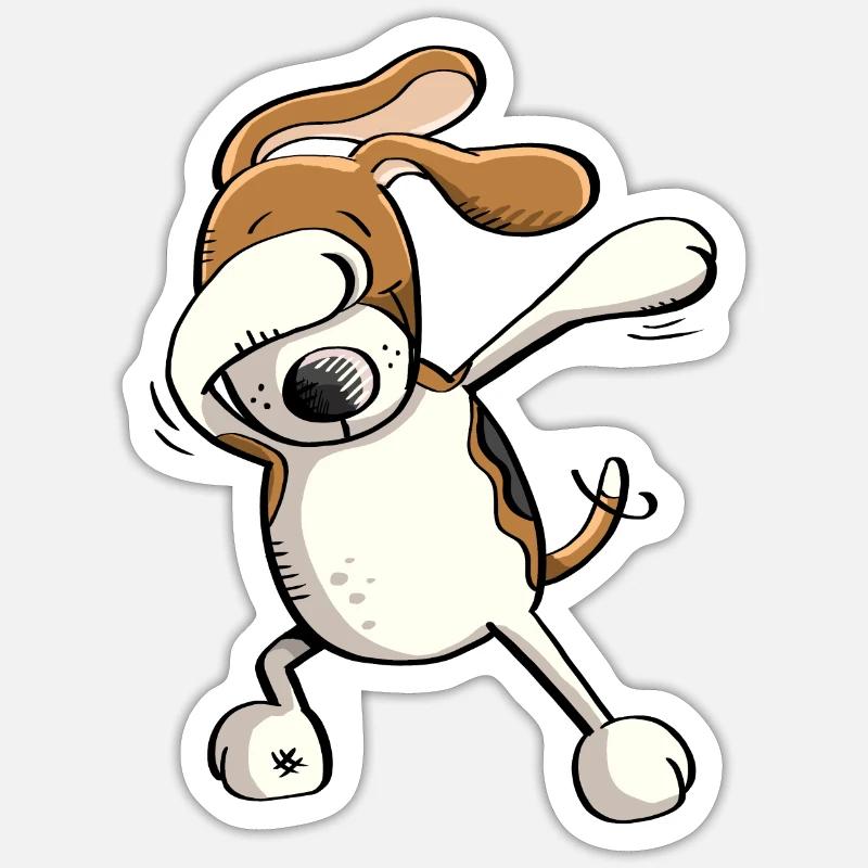 Funny Dab Dance Beagle - Hund - Comic - Geschenk - Sticker Größe S (10 x 10 cm) - Mattweiß