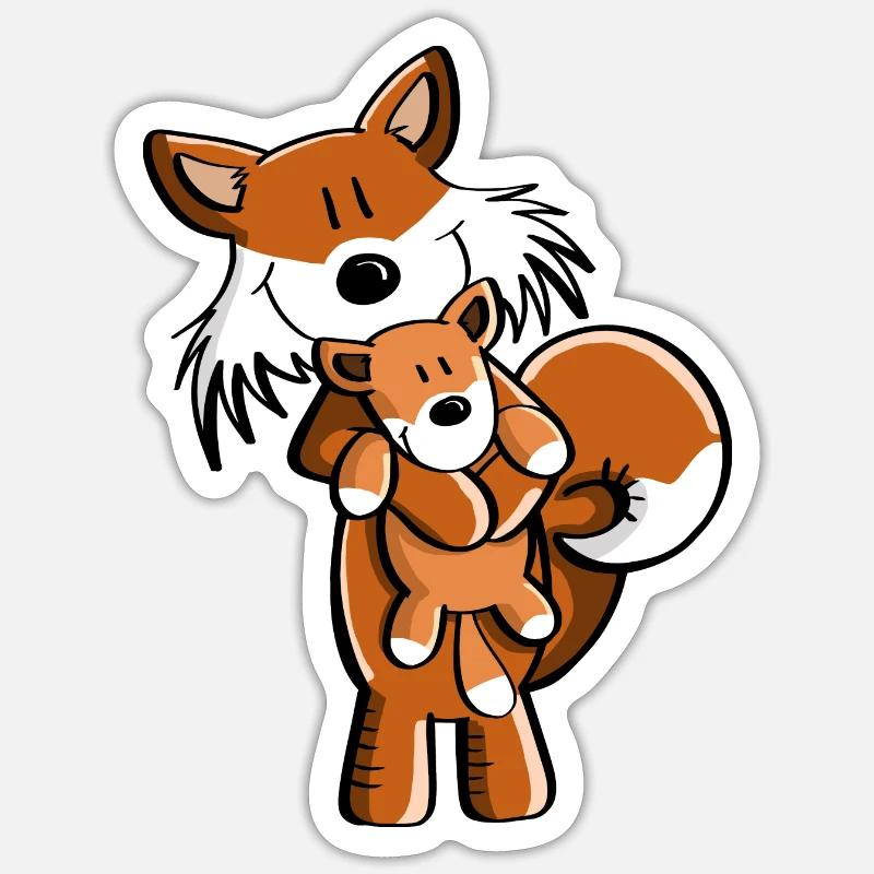 Fuchs avec bébé renard - cadeau comique - enfants - Sticker taille S (10 x 10 cm) - blanc mat