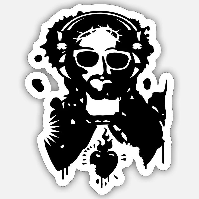 Jésus Graffiti avec un casque et lunettes de Sticker taille S (10 x 10 cm)