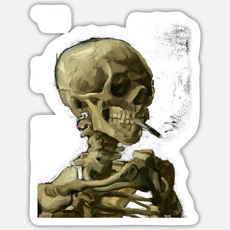 Vincent van Gogh Skelett Schädel mit Zigarette Sticker Größe S (10 x 10 cm)