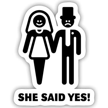 Elle a dit oui! (Mariage / mariage) - Sticker taille S (10 x 10 cm) - blanc mat - Devant