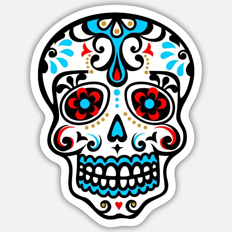 crâne,fleurs, Mexique, modèles, crânes, floral - Sticker taille S (10 x 10 cm) - blanc mat