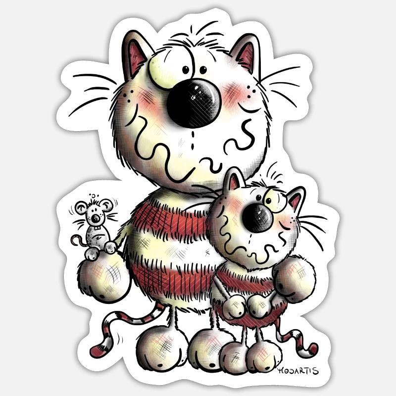 Drôle Chats - Sticker taille S (10 x 10 cm) - blanc mat