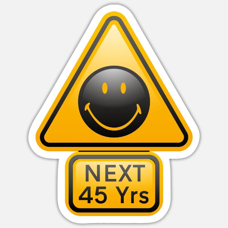 Smiley Shield 'Next 45 years' - Sticker Größe S (10 x 10 cm) - Mattweiß