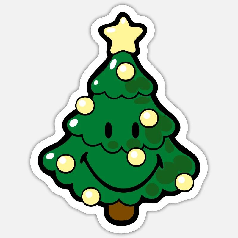 Smiley juletræ - Sticker størrelse S (10 x 10 cm) - mat hvid