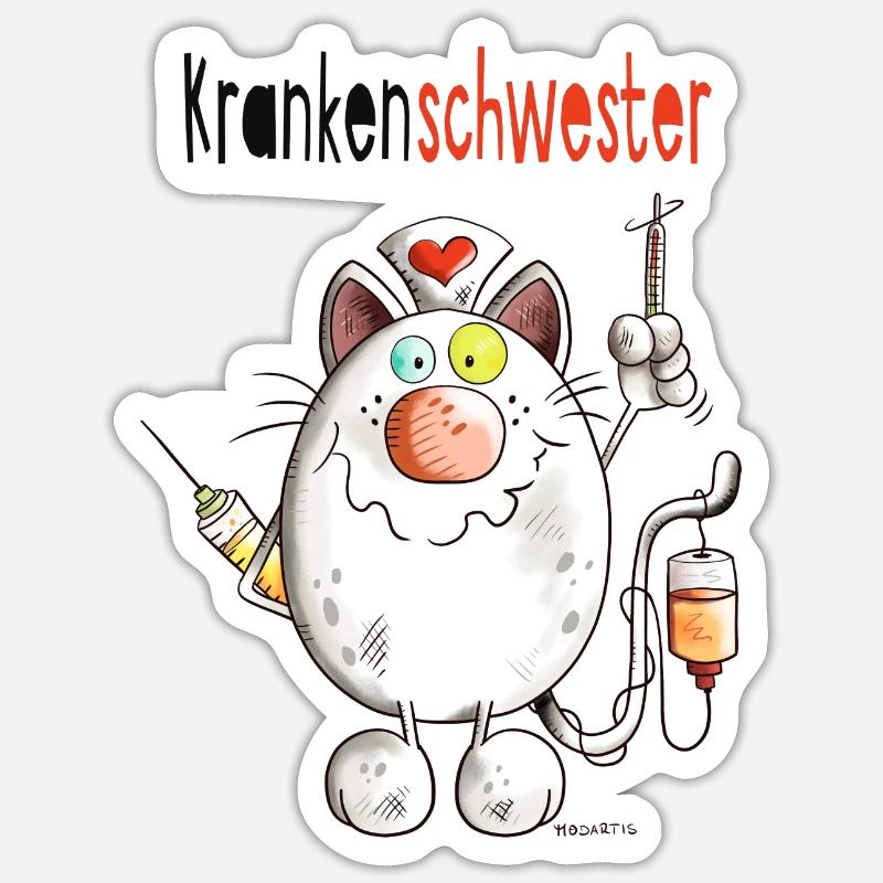 Happy Krankenschwester Katze - Comic Sticker Größe S (10 x 10 cm)