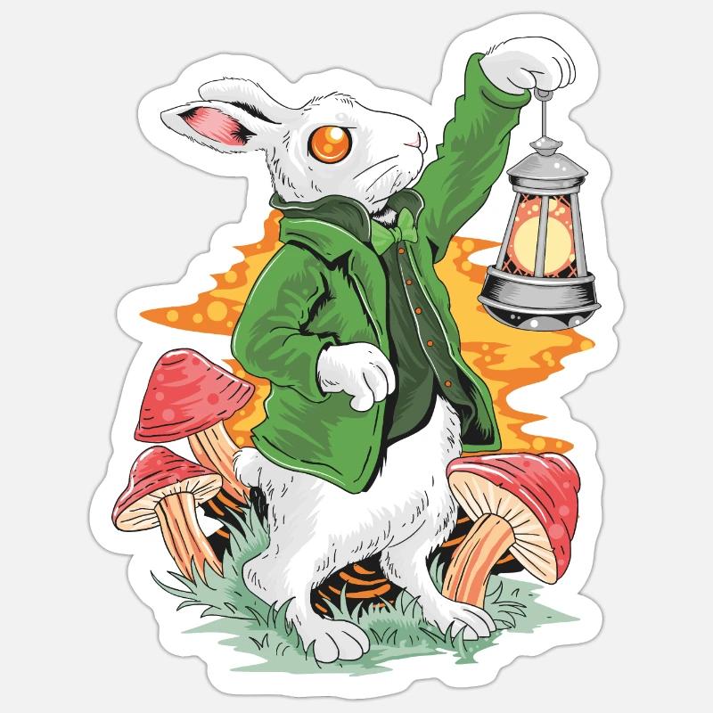 Lapin avec lampe et veste verte - Sticker taille S (10 x 10 cm) - blanc mat