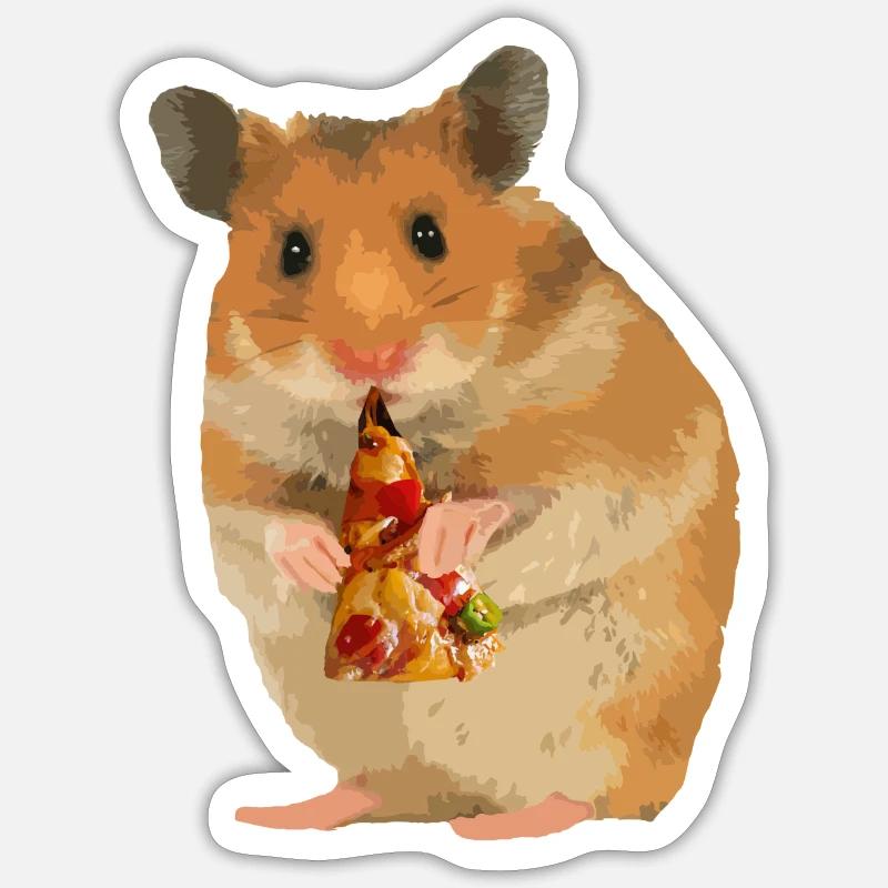 Hamster feeds pizza - Sticker size S (10 x 10 cm) - white matte