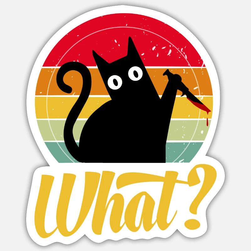 Katze Mit Messer lustig Geschenkidee - Sticker Größe S (10 x 10 cm) - Mattweiß