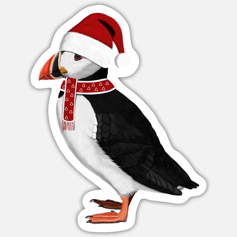 Bonnet Écharpe Père Noël Oiseau Macareux - Sticker taille S (10 x 10 cm) - blanc mat