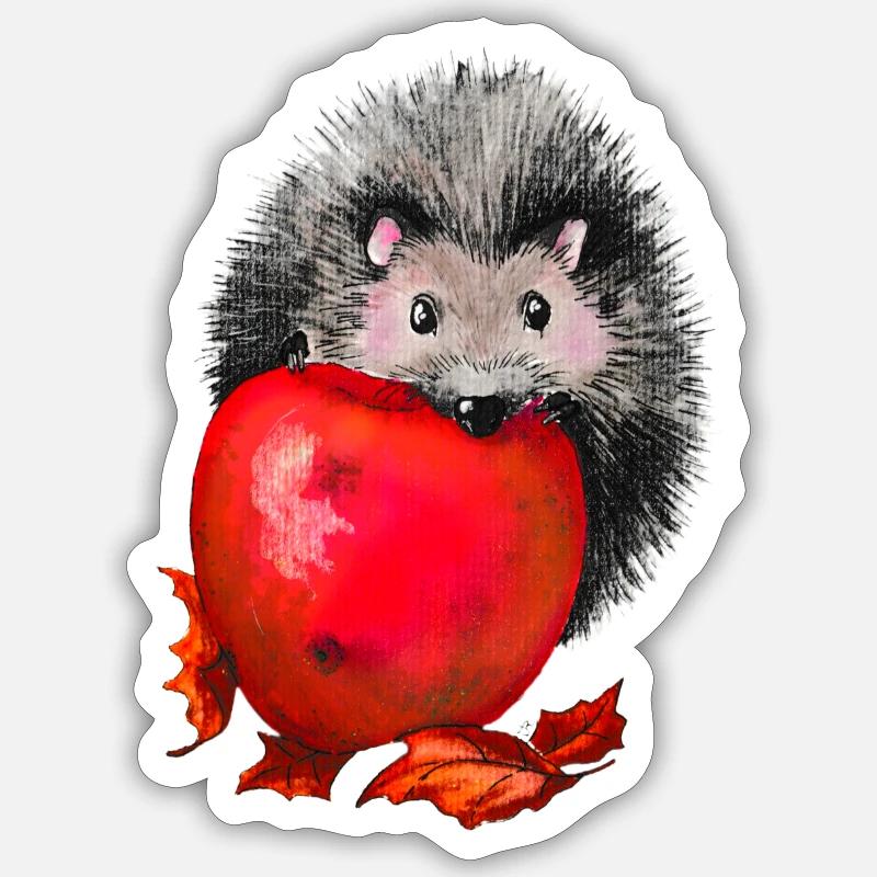 Hedgehog with apple - Sticker size S (10 x 10 cm) - white matte