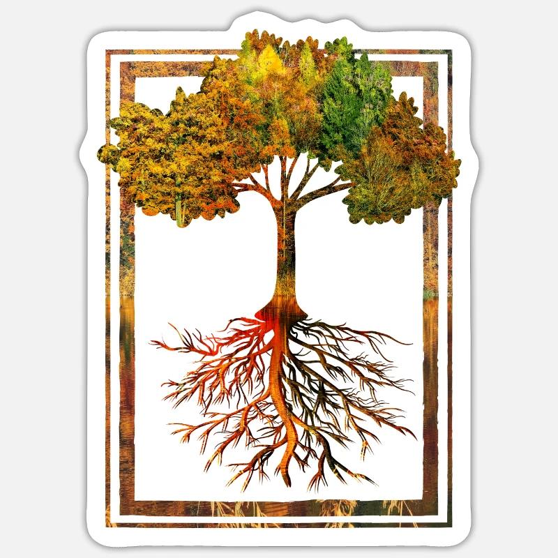 Mutter Natur Rahmen Wurzeln Baum Lebensbaum - Sticker Größe S (10 x 10 cm) - Mattweiß