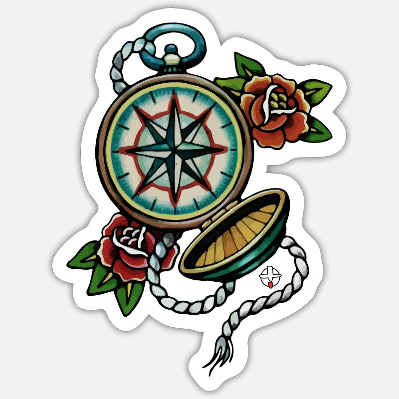 Kompass der alten Schule - Sticker Größe S (10 x 10 cm) - Mattweiß